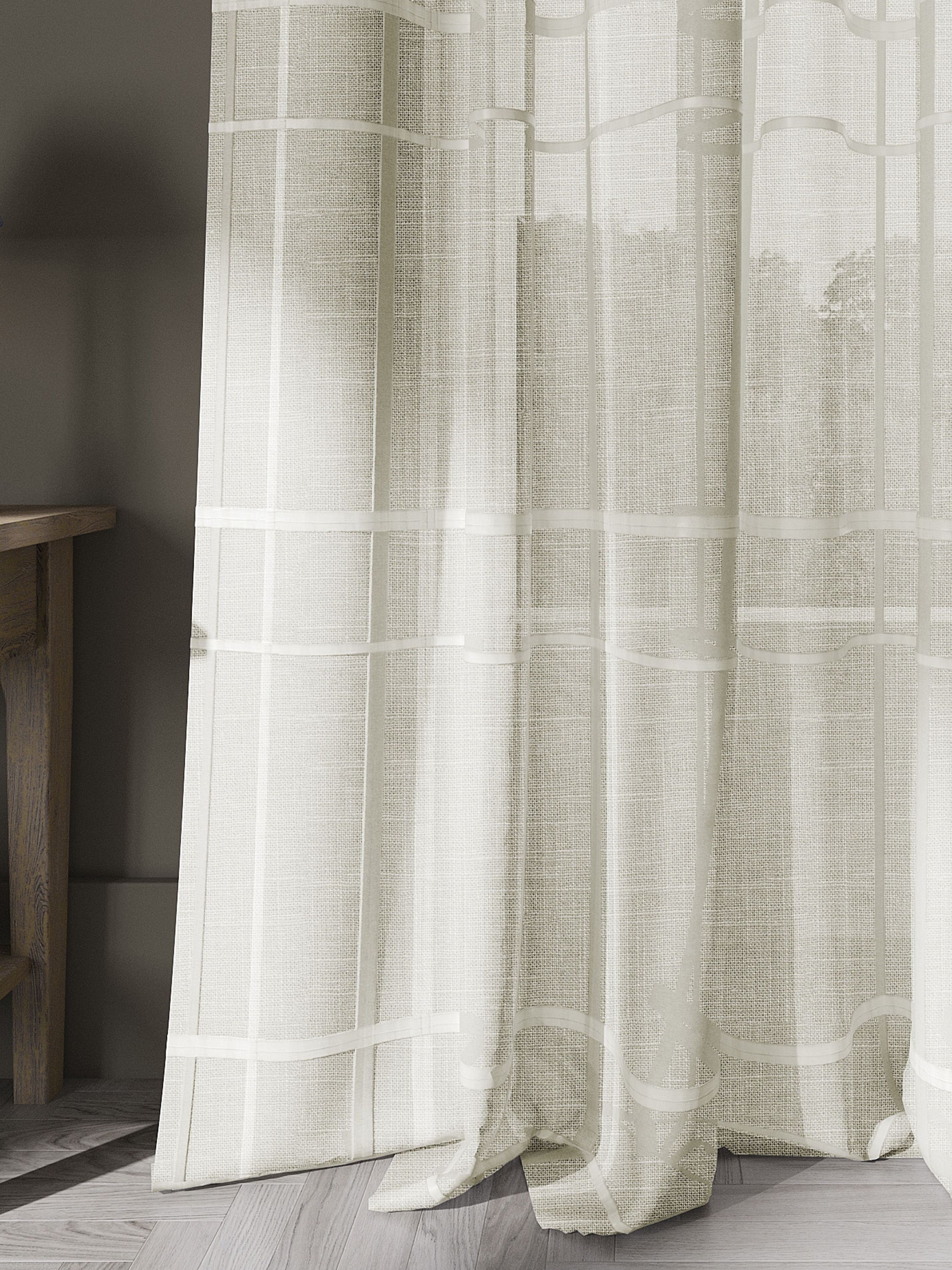 Checkered pleats on a light weight sheer Numo Pleat designer curtains