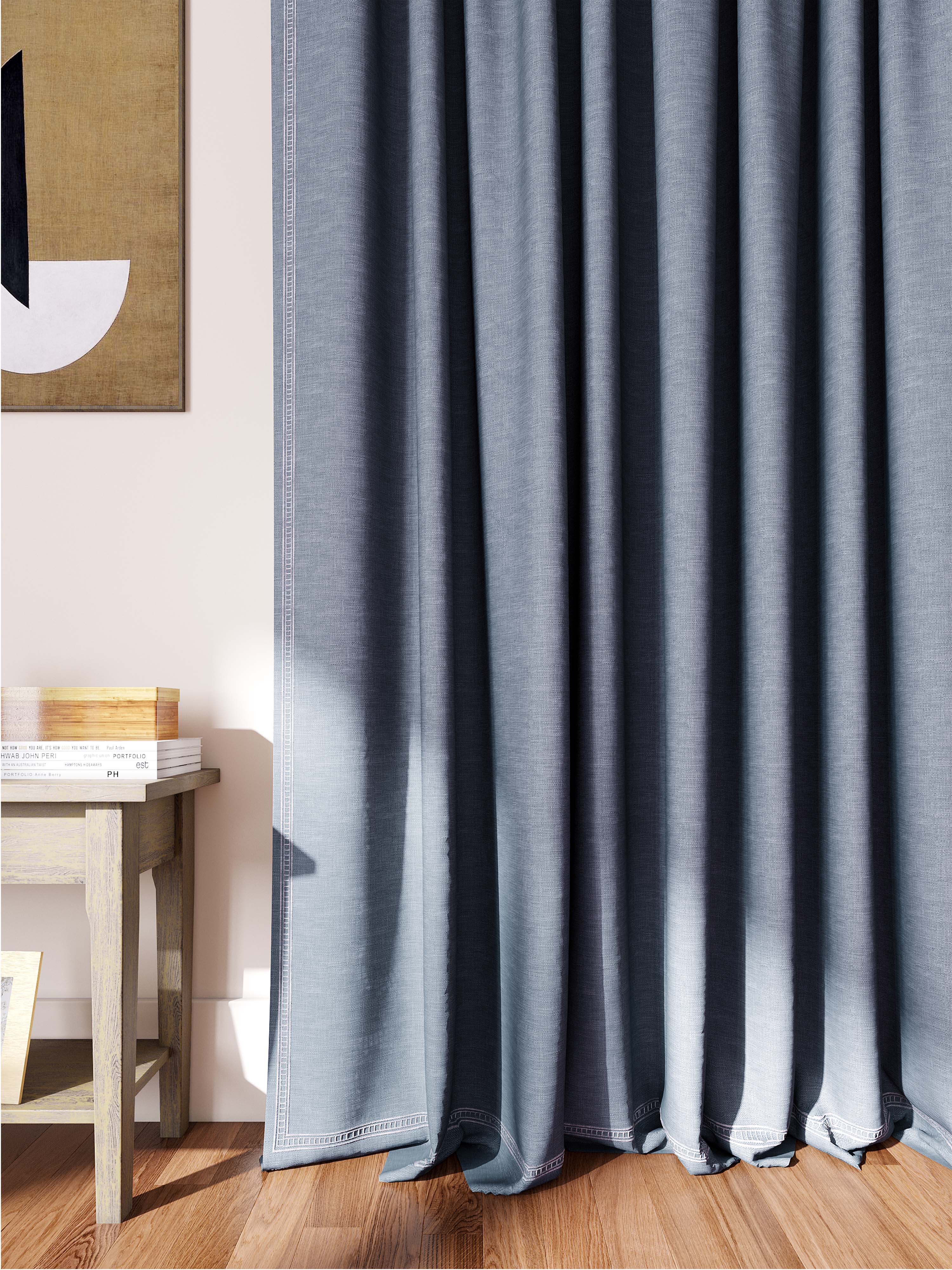Cotton Blend Solid Curtains in Blue Color.