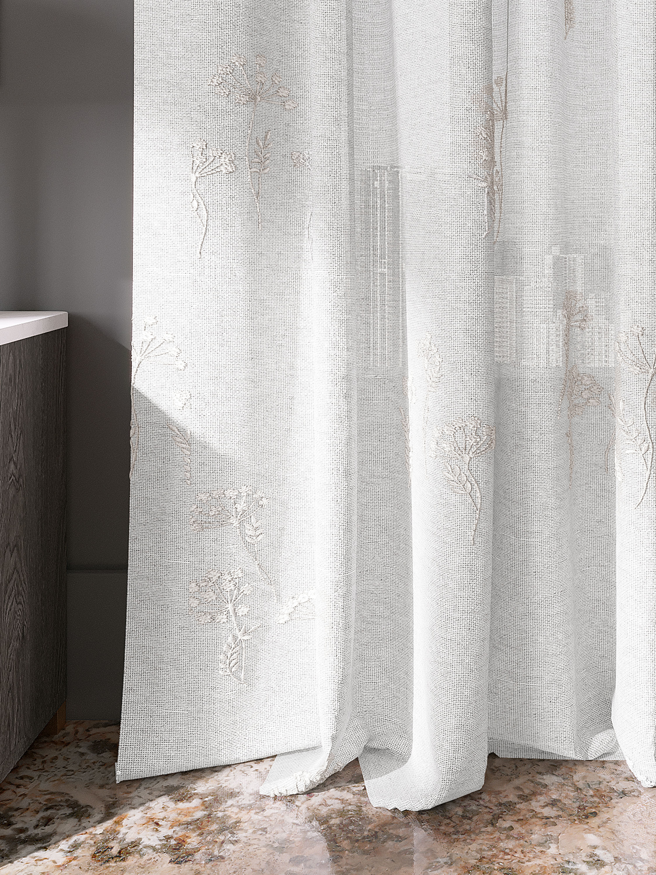 embroidered curtains hand crafted on a textured sheer