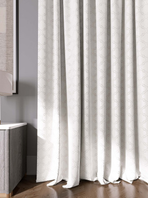 Geometric Solid Embroidery White Curtain.